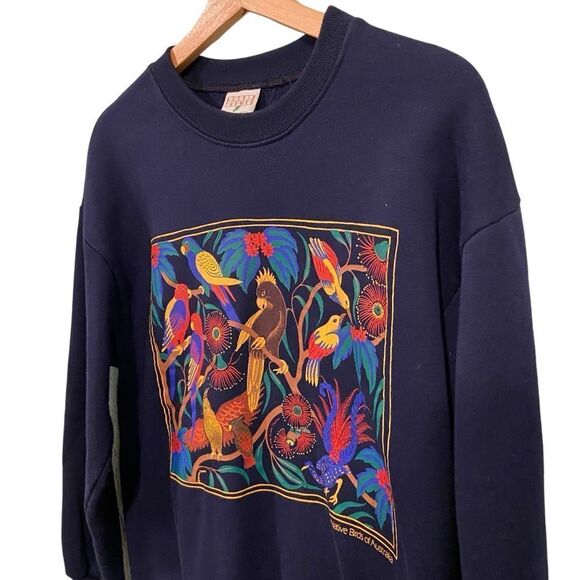 Vintage Aussie Theme Birds of Australia in Navy Blue Sweatshirt in Size Medium - Picture 3 of 6